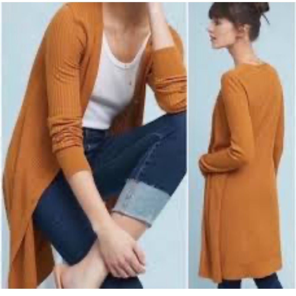 Anthropologie meadow rue Sz S linen blend long button front Ribbed Cardigan